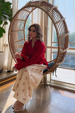 Gulnaar Classic Cotton Kurta Set with Cherry Print Pants