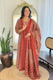 Rust Libha Cotton Embroidered A-line Divider Set