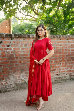 Ruhani Red Embroidered Anarkali Set