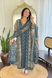 Grey Libha Cotton Embroidered A-line Divider Set