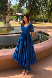 Royal Blue Mirror Work Flared Anarkali