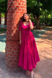 Magenta Embroidered Yoke Flared Anarkali