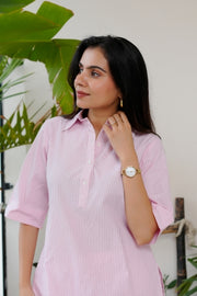 Blush Stripe Cotton Shirt Co-ord Set