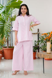 Blush Stripe Cotton Shirt Co-ord Set