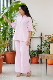 Blush Stripe Cotton Shirt Co-ord Set