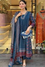 Blue Pintex Hand Embroidery