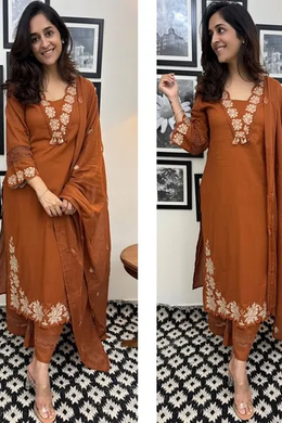 Rust Elegance Embroidered Kurta Set