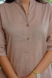 Almond Beige Cotton Relaxed Co-ord Set