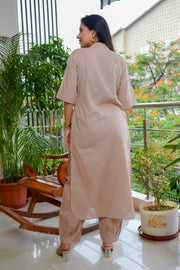 Almond Beige Cotton Relaxed Co-ord Set