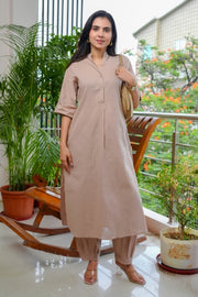 Almond Beige Cotton Relaxed Co-ord Set