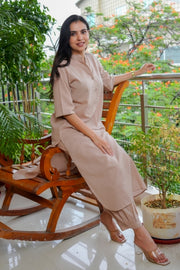 Almond Beige Cotton Relaxed Co-ord Set