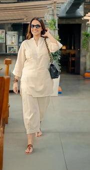 Ivory Relaxed Fit Cotton Co-ord Set