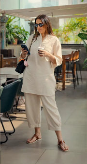 Ivory Relaxed Fit Cotton Co-ord Set