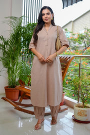 Almond Beige Cotton Relaxed Co-ord Set