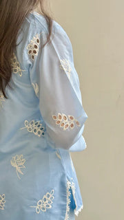 Sky Blue Chikankari Farshi Co-ord Set