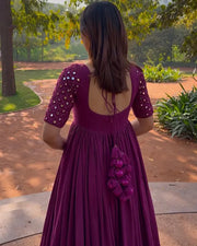 Plum Mirror Work Flared Anarkali