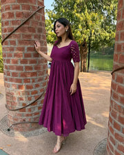 Plum Mirror Work Flared Anarkali