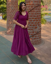 Plum Mirror Work Flared Anarkali