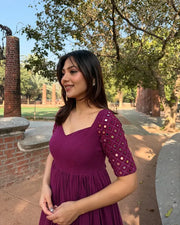 Plum Mirror Work Flared Anarkali