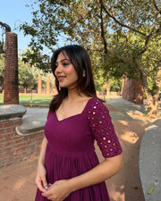 Plum Mirror Work Flared Anarkali