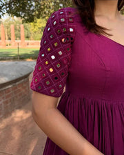 Plum Mirror Work Flared Anarkali