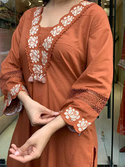 Rust Elegance Embroidered Kurta Set