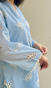Sky Blue Chikankari Farshi Co-ord Set