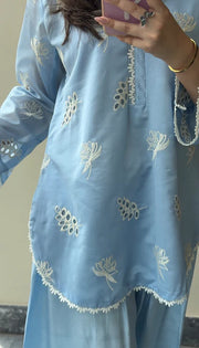 Sky Blue Chikankari Farshi Co-ord Set