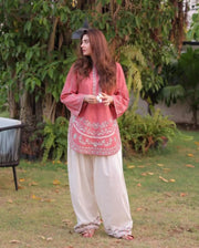 Coral Pink Embroidered Kurta Set