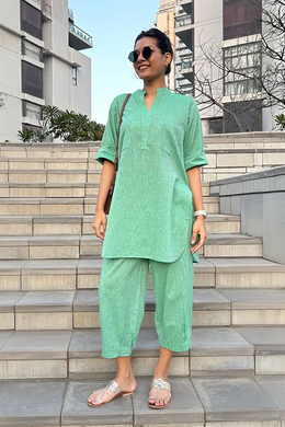 Silver Hoops Co-ord Set in Sage Green
