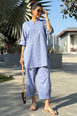 Silver Hoops Co-ord Set in Powder Blue