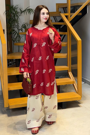 Falak Kashmiri Long Kurta - Maroon