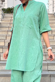 Silver Hoops Co-ord Set in Sage Green