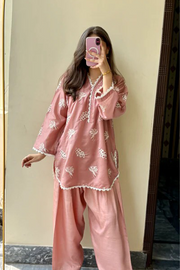Dusty Rose Chikankari Co-ord Set
