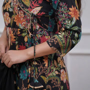 Black Colour Pure Cotton Anarkali Kurta And Pant With Dupatta For Women