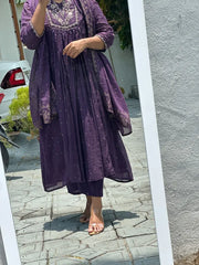 COTTON ANAKALI BHANDEJ PRINTED KURTA AND PANT WITH DUPATTA FOR WOMEN