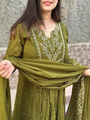 COTTON ANAKALI BHANDEJ PRINTED KURTA AND PANT WITH DUPATTA FOR WOMEN