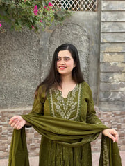 COTTON ANAKALI BHANDEJ PRINTED KURTA AND PANT WITH DUPATTA FOR WOMEN