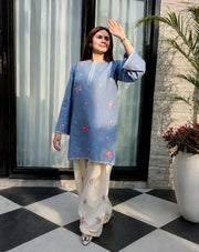 Powder Blue Embroidered Kurta Co-ord Set