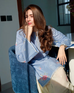 Powder Blue Embroidered Kurta Co-ord Set