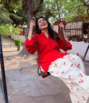 Gulnaar Classic Cotton Kurta Set with Cherry Print Pants