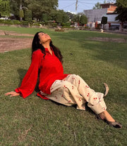 Gulnaar Classic Cotton Kurta Set with Cherry Print Pants