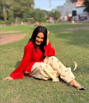 Gulnaar Classic Cotton Kurta Set with Cherry Print Pants