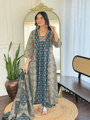 Grey Libha Cotton Embroidered A-line Divider Set