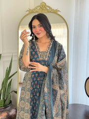 Grey Libha Cotton Embroidered A-line Divider Set