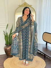 Grey Libha Cotton Embroidered A-line Divider Set