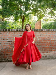 Ruhani Red Embroidered Anarkali Set