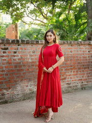 Ruhani Red Embroidered Anarkali Set