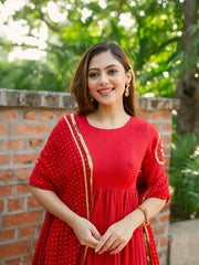 Ruhani Red Embroidered Anarkali Set