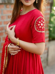 Ruhani Red Embroidered Anarkali Set